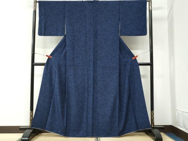 平和屋着物●上質な小紋 藍 型染め 流水草花文 正絹 逸品 CABG1050yc