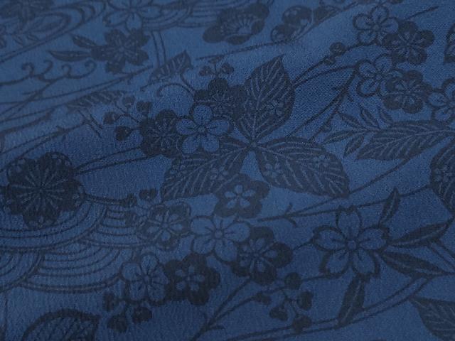 平和屋着物●上質な小紋 藍 型染め 流水草花文 正絹 逸品 CABG1050yc
