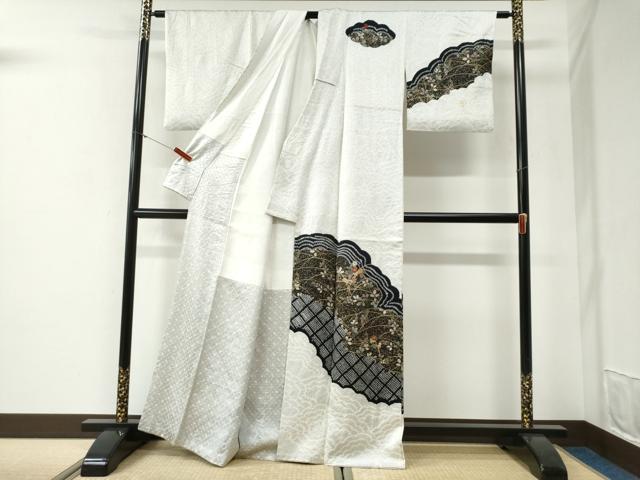 平和屋着物●訪問着 絞り 刺繍 草花文 金彩 正絹 逸品 CABG1056yc