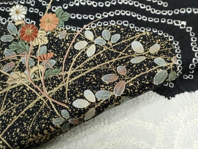 平和屋着物●訪問着 絞り 刺繍 草花文 金彩 正絹 逸品 CABG1056yc
