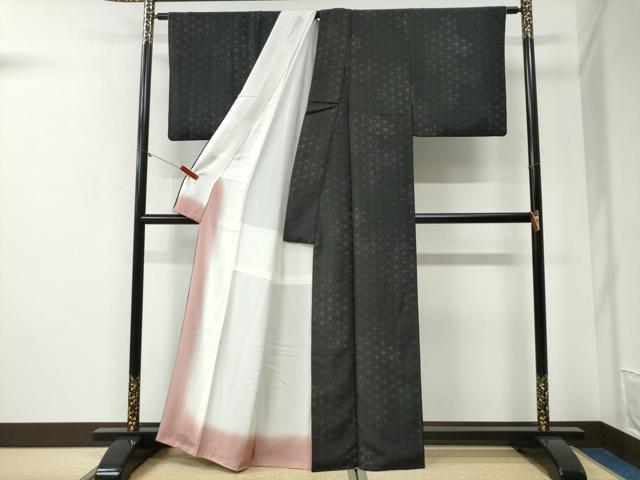 平和屋着物●上質なお召 麻の葉文様 黒地 正絹 逸品 CABG1057yc
