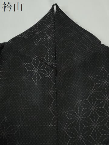 平和屋着物●上質なお召 麻の葉文様 黒地 正絹 逸品 CABG1057yc
