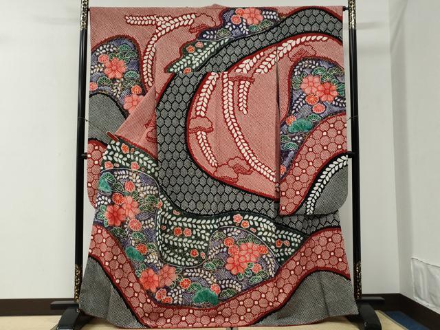 平和屋着物●豪華振袖 総絞り 花松文 金彩 正絹 逸品 CABG1063yc