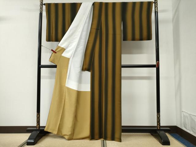 平和屋着物●上質な小紋 縞 暈し染め 正絹 逸品 CABG1075yc