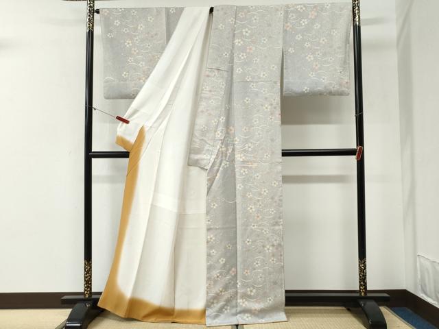 平和屋着物●上質な小紋 芝草舞桜文 金彩 正絹 逸品 CABG1077yc