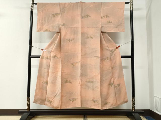 平和屋着物●上質な小紋 地紋起こし 草木文 暈し染め 正絹 逸品 CABG1085yc