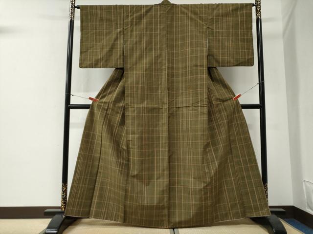 平和屋着物●上質な紬 格子 正絹 逸品 CABG1096yc