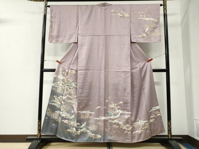 平和屋着物●訪問着 エ霞飛鶴松竹梅風景文 暈し染め 金彩 正絹 逸品 未使用 CABG1099yc