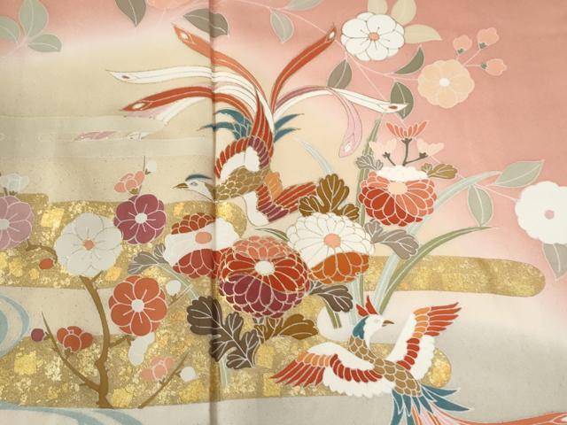 平和屋着物●訪問着 鳳凰エ霞草花文 暈し染め 金彩 正絹 逸品 CABG1100yc