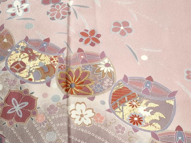 平和屋着物●訪問着 駒刺繍 糸巻き水車吉祥花文 暈し染め 金彩 やまと誂製 ロング丈 正絹 逸品 未使用 CABG1103yc
