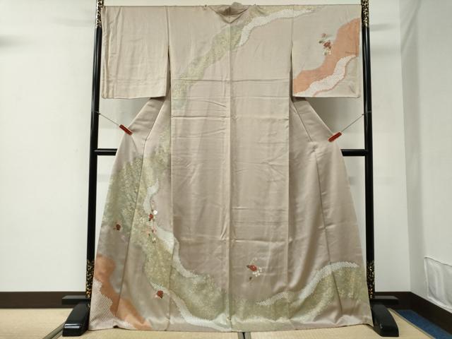 平和屋着物●訪問着 絞り 刺繍 草花文 金彩 ロング丈 正絹 逸品 CABG1105yc