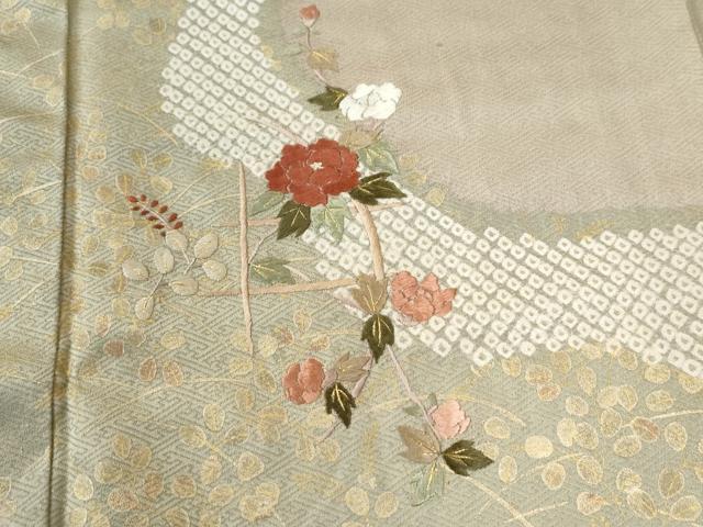 平和屋着物●訪問着 絞り 刺繍 草花文 金彩 ロング丈 正絹 逸品 CABG1105yc