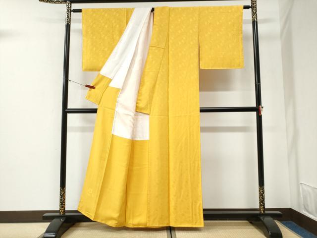 平和屋着物●上質な色無地 草花地紋 山吹色 正絹 逸品 未使用 CABG1106yc