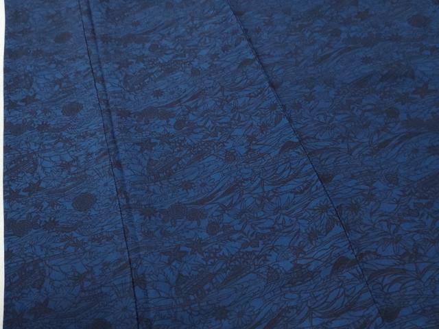 平和屋着物●上質な小紋 藍 型染め 風景花文 正絹 逸品 CABG1108yc