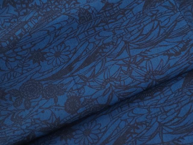 平和屋着物●上質な小紋 藍 型染め 風景花文 正絹 逸品 CABG1108yc