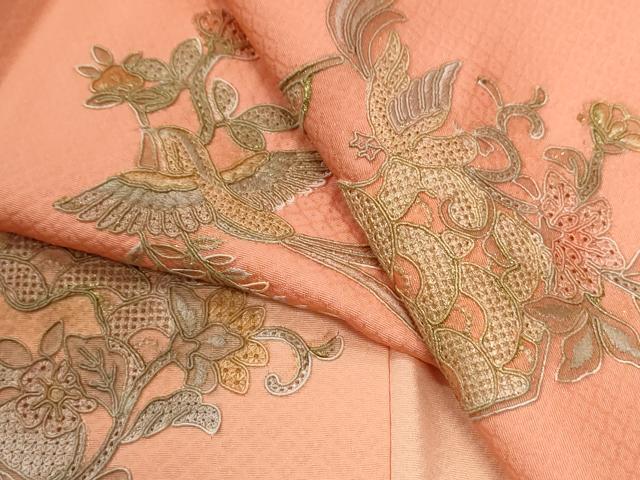 平和屋着物●中国三大刺繍 スワトウ刺繍 総刺繍 訪問着 鳳凰亀甲花唐草文 暈し染め 正絹 逸品 未使用 CABG1109yc