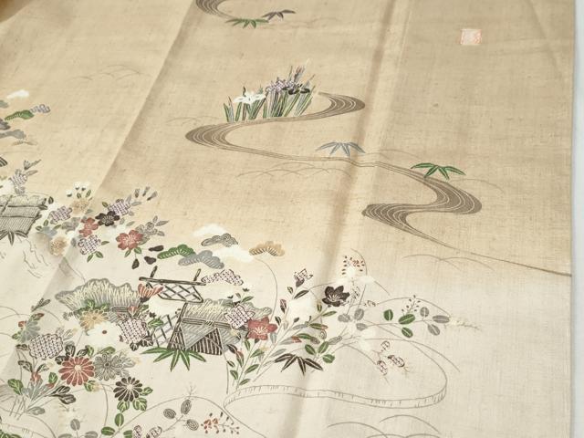 平和屋着物●訪問着 紬地 作家物 松竹梅風景文 正絹 逸品 未使用 CABG1111yc