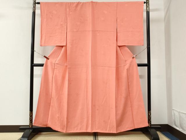 平和屋着物●上質な色無地 松竹梅地紋 珊瑚色 正絹 逸品 CABG1117yc