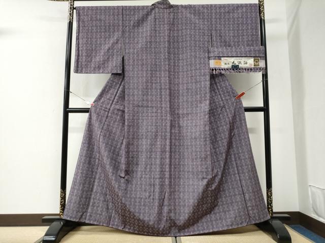 平和屋着物●越後 花織紬 吉祥文 証紙付き 正絹 逸品 未使用 CABG1121yc