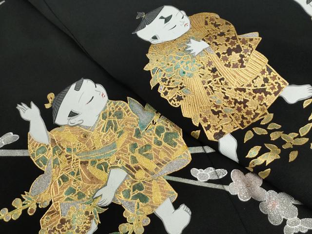平和屋着物●豪華黒留袖 作家物 童子遊び ラメ糸 金銀彩 正絹 逸品 CABG1125yc