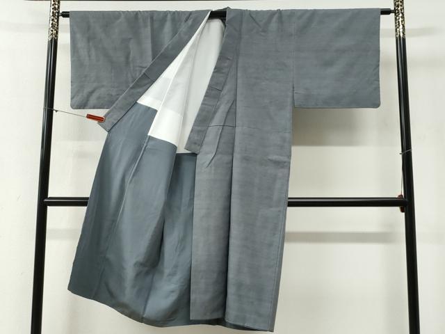 平和屋着物●男性 紬 色無地 灰色 正絹 逸品 CABG1129yc