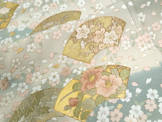 平和屋着物●訪問着 作家物 刺繍 地紙牡丹花文 暈し染め 金彩 ますいわ屋扱い 正絹 逸品 CABG1143yc