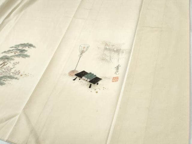 平和屋着物●訪問着 作家物 手描き 十二単 几帳人物花松文 暈し染め ロング丈 正絹 逸品 CABG1149yc