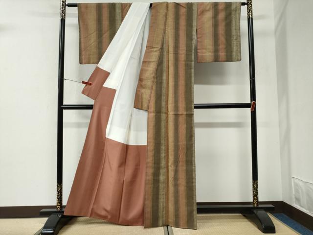 平和屋着物●上質な紬 作家物 珈琲 彩あそび 反端付き 正絹 逸品 CABG1152yc