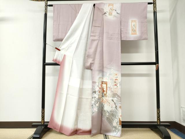 平和屋着物●訪問着 短冊花車枝梅文 暈し染め 金彩 正絹 逸品 CABG1163yc