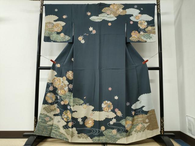 平和屋着物●訪問着 駒刺繍 雲取り雪輪竜田川扇面花文 金彩 正絹 逸品 CABG1165yc