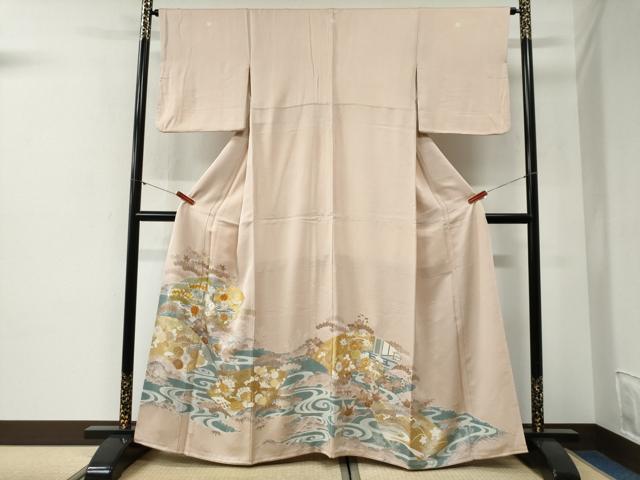 平和屋着物●創業460年・千總 色留袖 駒刺繍 地紙松竹梅風景花文 金彩 正絹 逸品 CABG1170yc