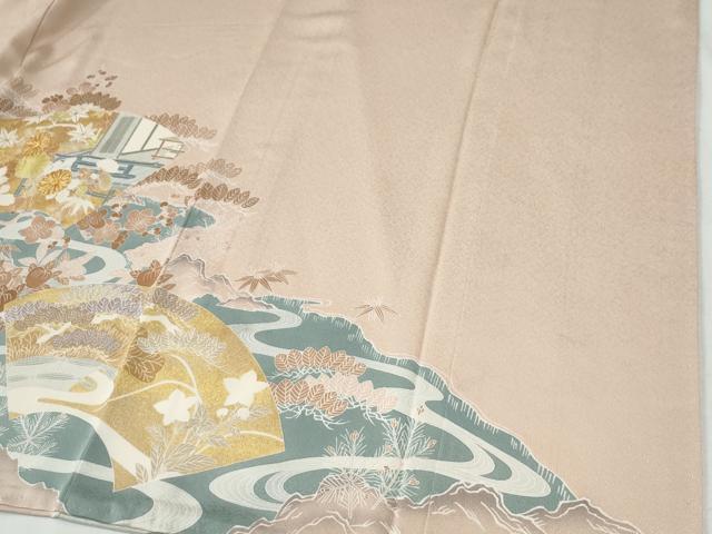 平和屋着物●創業460年・千總 色留袖 駒刺繍 地紙松竹梅風景花文 金彩 正絹 逸品 CABG1170yc