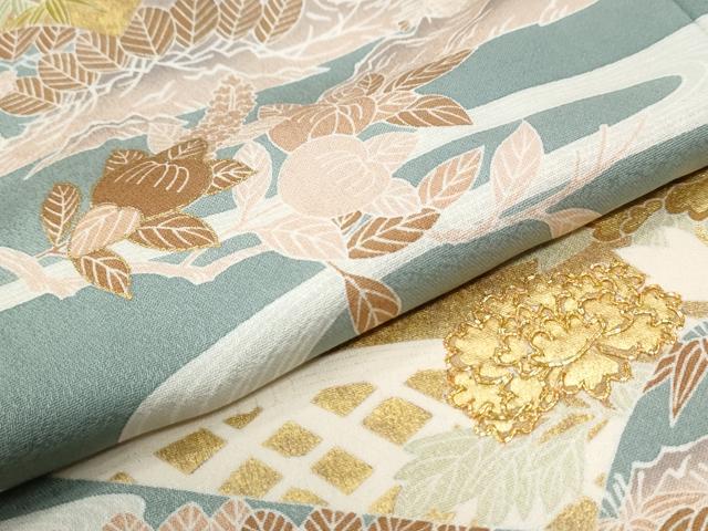 平和屋着物●創業460年・千總 色留袖 駒刺繍 地紙松竹梅風景花文 金彩 正絹 逸品 CABG1170yc