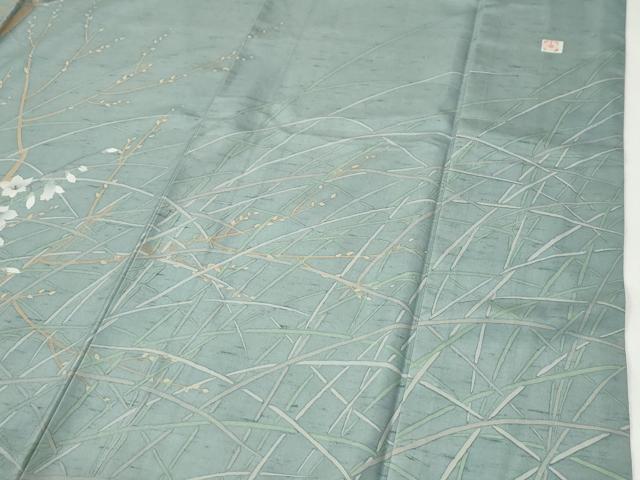 平和屋着物●石川県指定無形文化財 牛首紬 白山工房 手織り 訪問着 草花文 金彩 正絹 逸品 CABG1175yc