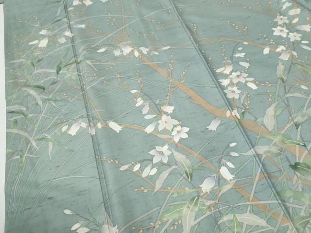 平和屋着物●石川県指定無形文化財 牛首紬 白山工房 手織り 訪問着 草花文 金彩 正絹 逸品 CABG1175yc