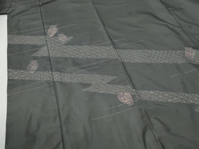 平和屋着物●訪問着 本場大島紬 総刺繍 ミミズク 正絹 逸品 未使用 CABG1178yc