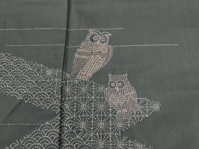 平和屋着物●訪問着 本場大島紬 総刺繍 ミミズク 正絹 逸品 未使用 CABG1178yc
