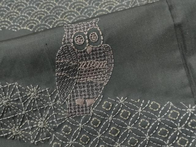 平和屋着物●訪問着 本場大島紬 総刺繍 ミミズク 正絹 逸品 未使用 CABG1178yc