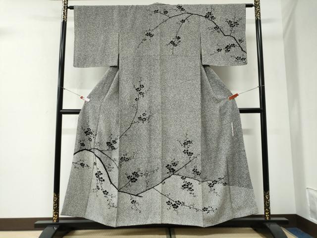 平和屋着物●二代目 川村久太郎 訪問着 枝梅文 たたき染め 黒地 正絹 逸品 CABG1179yc