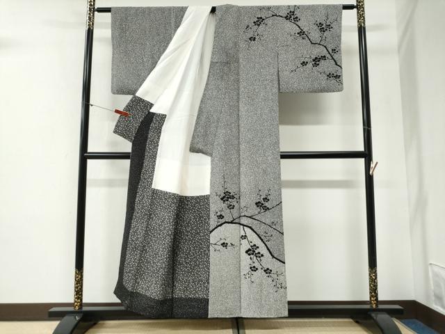 平和屋着物●二代目 川村久太郎 訪問着 枝梅文 たたき染め 黒地 正絹 逸品 CABG1179yc