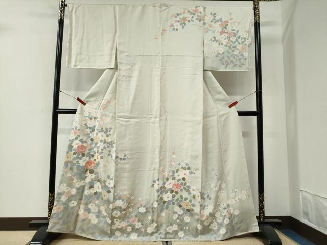 平和屋着物●訪問着 駒刺繍 草花文 金彩 正絹 逸品 未使用 CABG1180yc