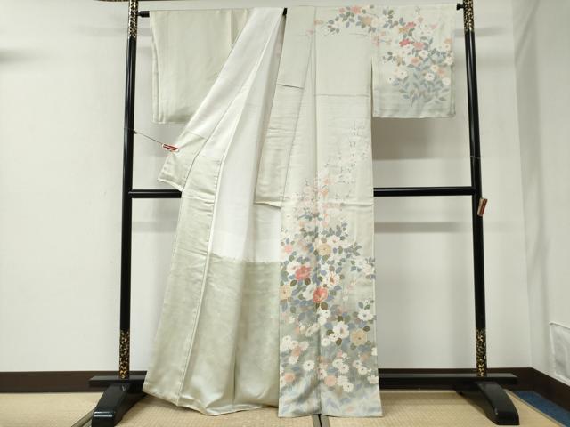 平和屋着物●訪問着 駒刺繍 草花文 金彩 正絹 逸品 未使用 CABG1180yc