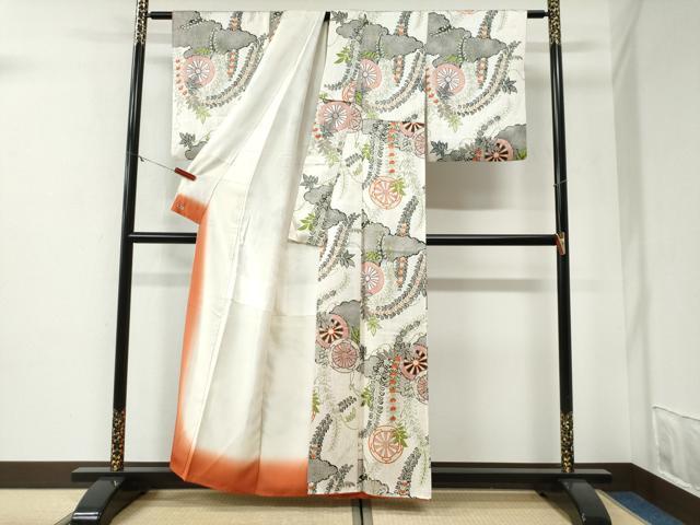 平和屋着物●創業460年・千總 小紋 雲取り源氏車藤花房 金彩 三越扱い 正絹 逸品 CABG1191yc