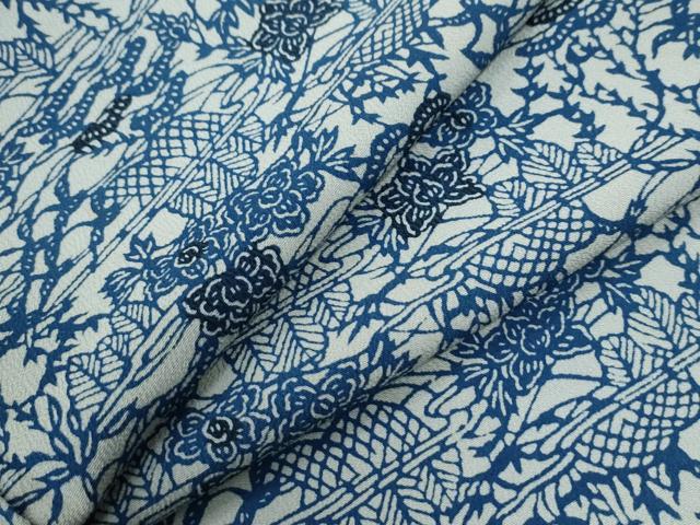 平和屋着物●上質な小紋 藍 型染め 浜松籬草花文 正絹 逸品 CABG1192yc
