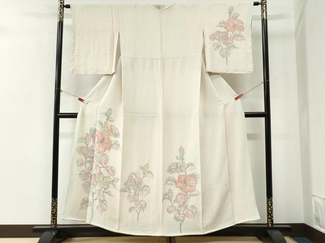 平和屋着物●訪問着 手描き 枝花文 鬼しぼ縮緬 正絹 逸品 CABG1194yc