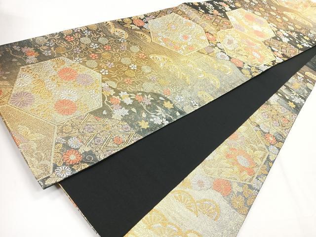 平和屋着物◎六通柄袋帯 陽映 道長亀甲秀花文 金銀糸 鈴乃屋扱い 正絹 逸品 CABG1206nb