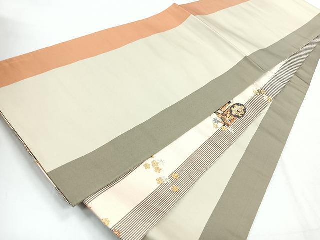 平和屋着物◎両面 六通柄袋帯 唐織 御所車文 金糸 正絹 逸品 CABG1208nb