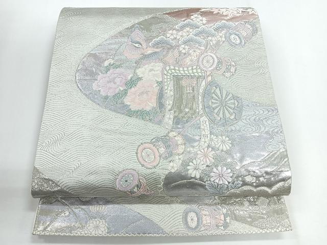 平和屋着物◎六通柄袋帯 唐織 九百錦 御所車花文 プラチナ二重箔 正絹 逸品 CABG1221nb