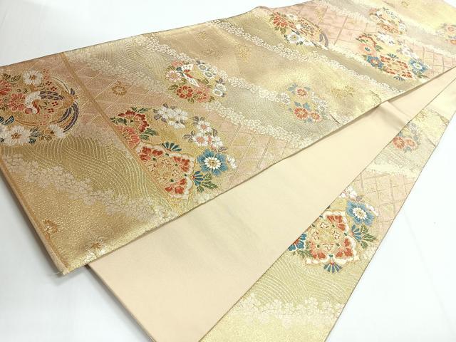 平和屋着物◎六通柄袋帯 唐織 花蝶丸文 金糸 正絹 逸品 CABG1225nb