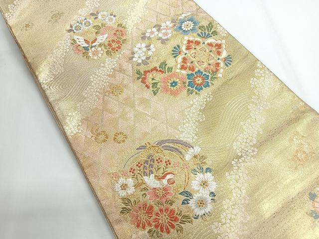 平和屋着物◎六通柄袋帯 唐織 花蝶丸文 金糸 正絹 逸品 CABG1225nb